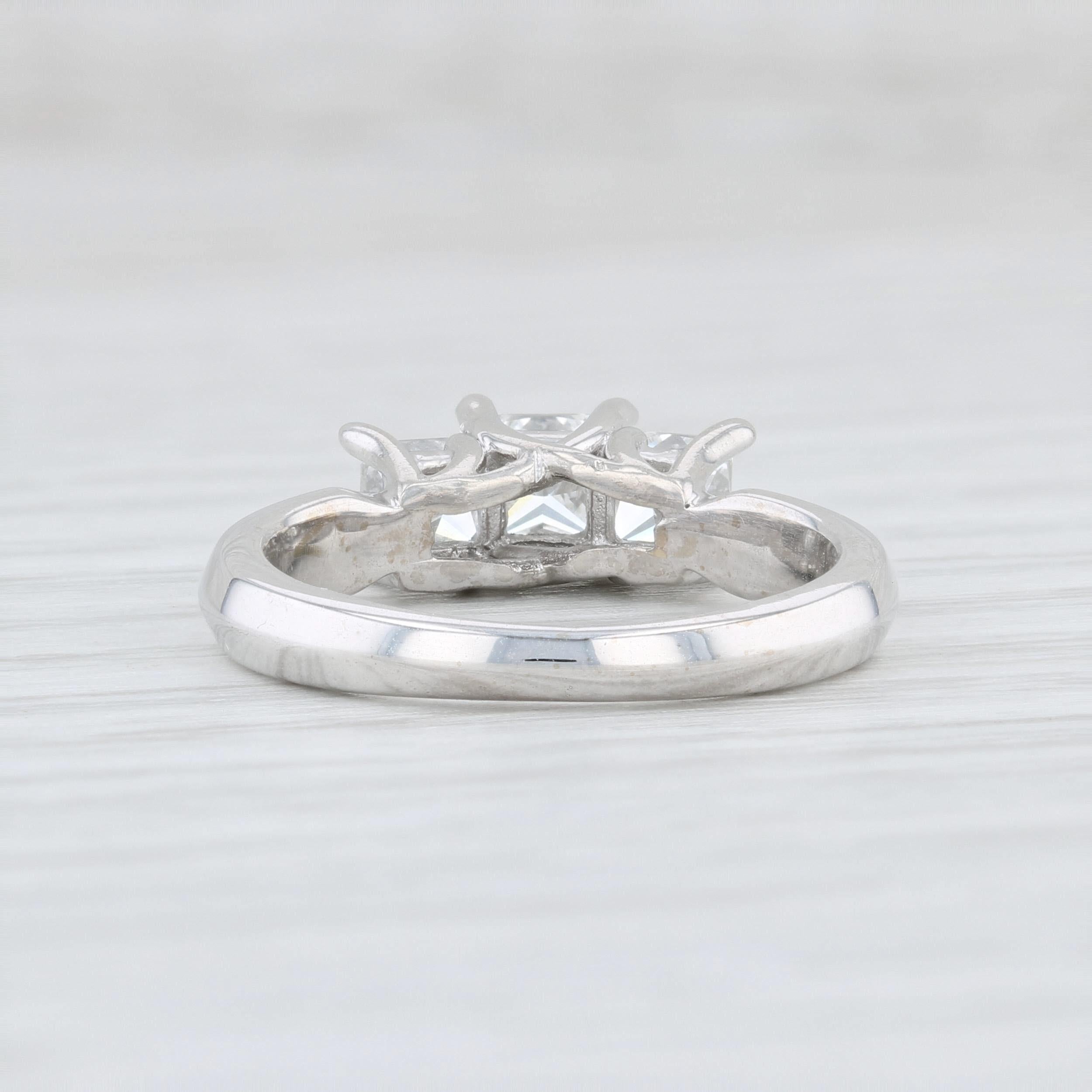 Women's 1.03ctw 3-Stone Princess Diamond Engagement Ring 18k White Gold Platinum 5.75 For Sale