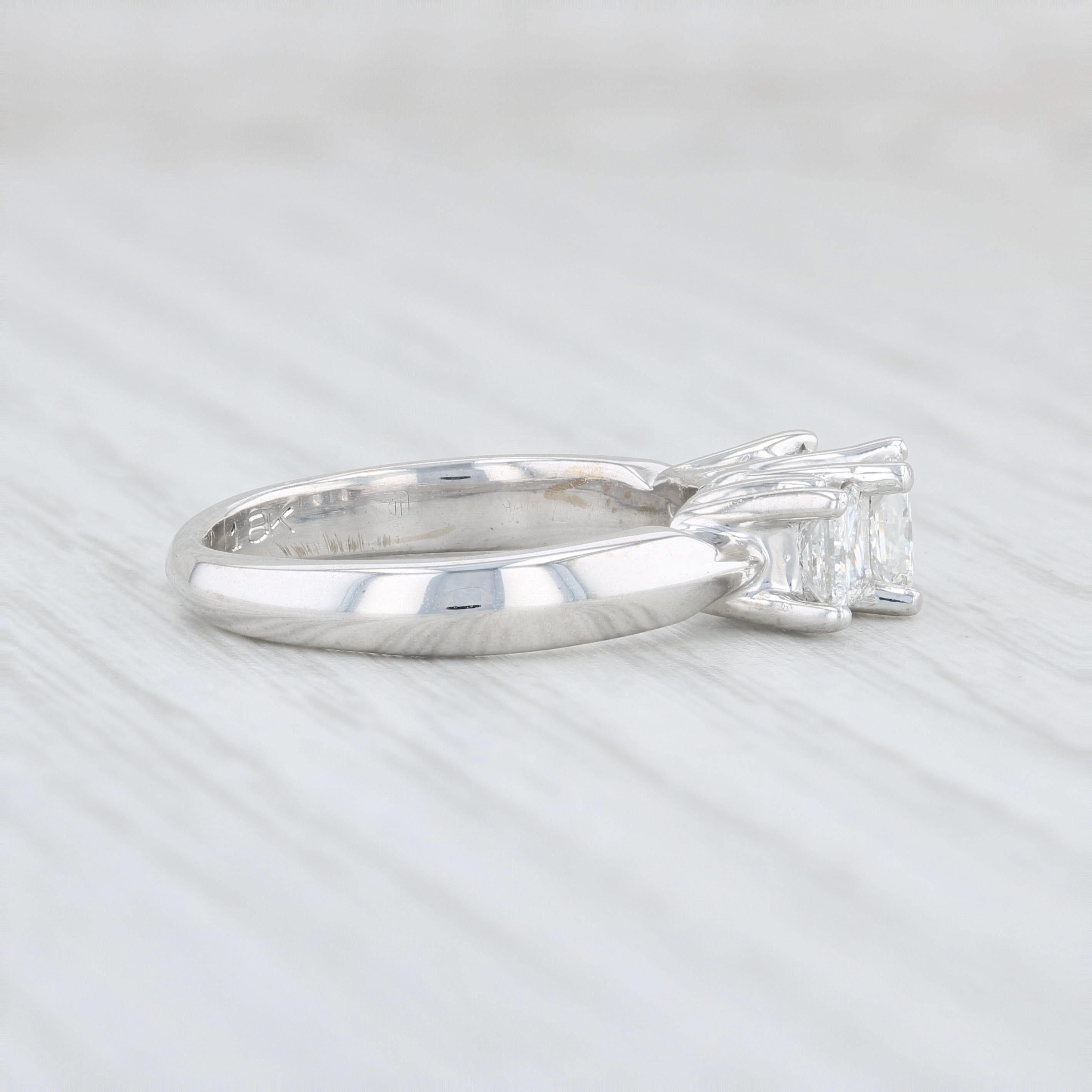 1.03ctw 3-Stone Princess Diamond Engagement Ring 18k White Gold Platinum 5.75 For Sale 1