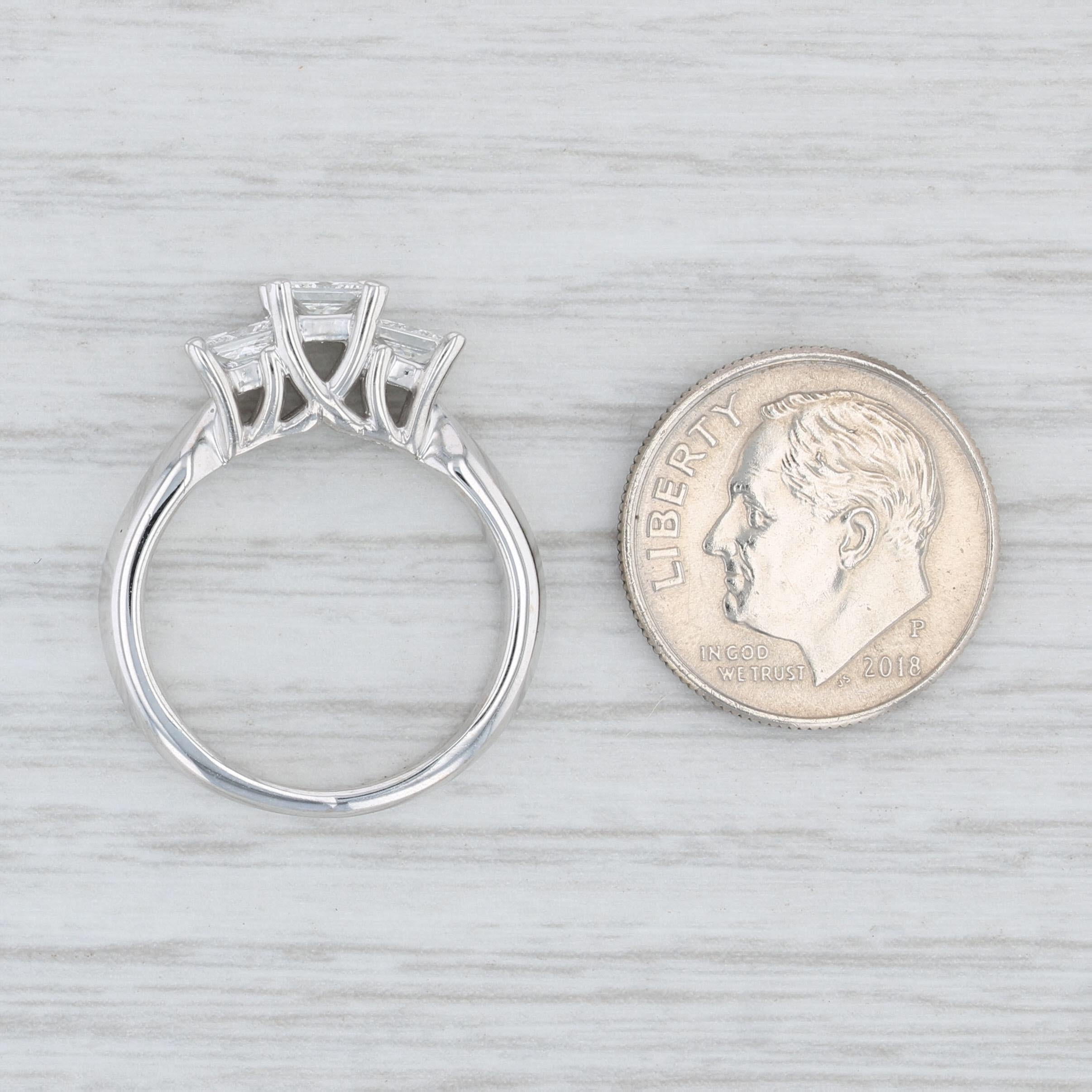 1.03ctw 3-Stone Princess Diamond Engagement Ring 18k White Gold Platinum 5.75 For Sale 2