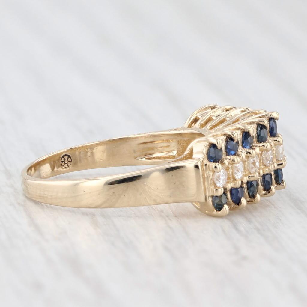 Femenino o masculino 1.03ctw Zafiro Azul Diamante Anillo Piramidal Escalonado Oro Amarillo 14k Talla 5.5 en venta