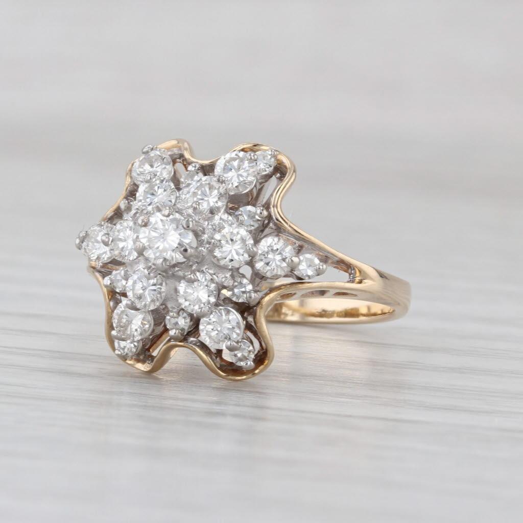 1.03ctw Diamond Flower Star Cluster Ring 14k Yellow Gold Size 6.75 By