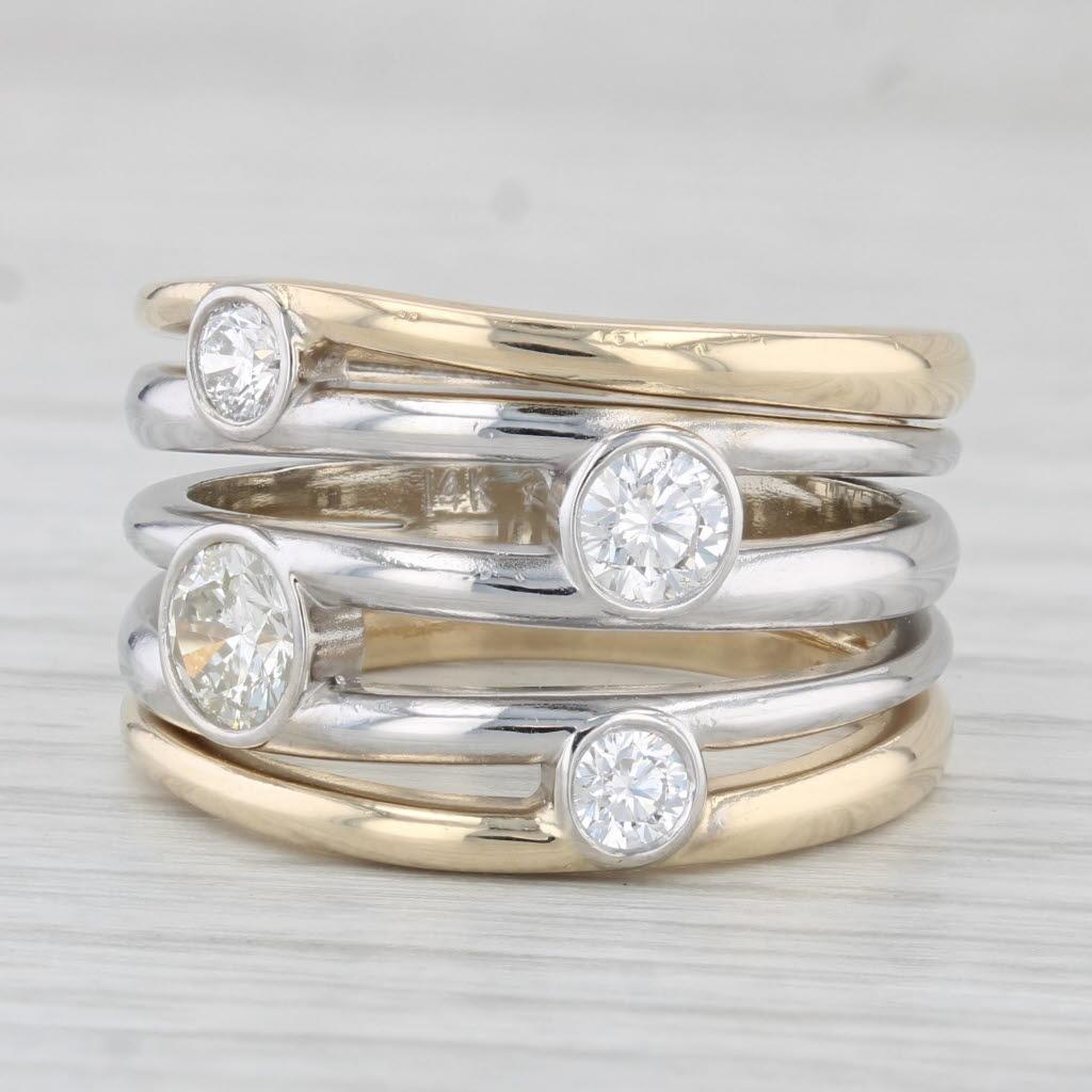 1,03ctw Diamond Orbit Multi-Band Ring 14k Gelb Weißgold Größe 8,5 Custom im Angebot 1