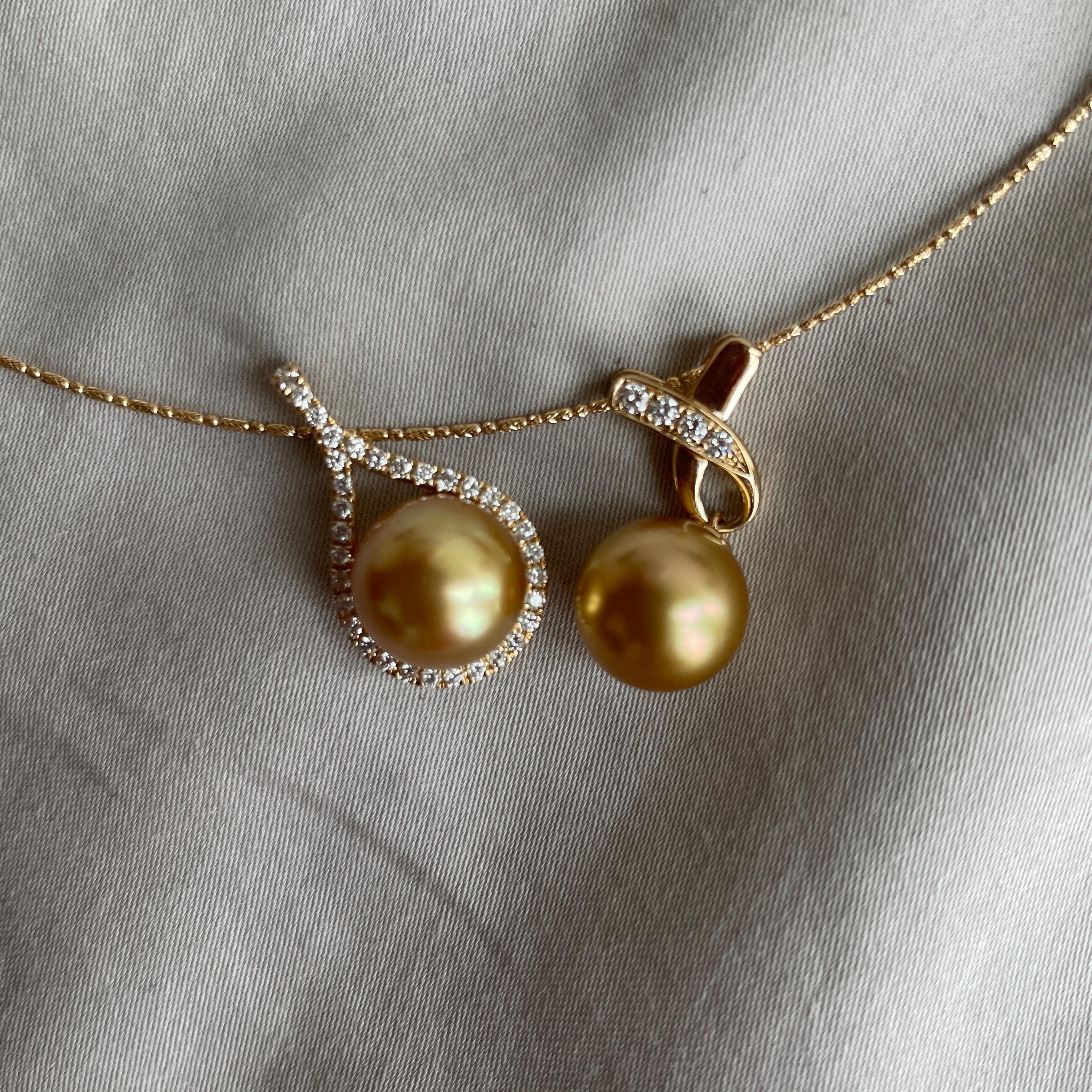 10.3mm AAA quality Golden South Sea Pearl Pendants in 18k solid gold For Sale 3