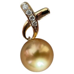10.3mm AAA quality Golden South Sea Pearl Pendants in 18k solid gold