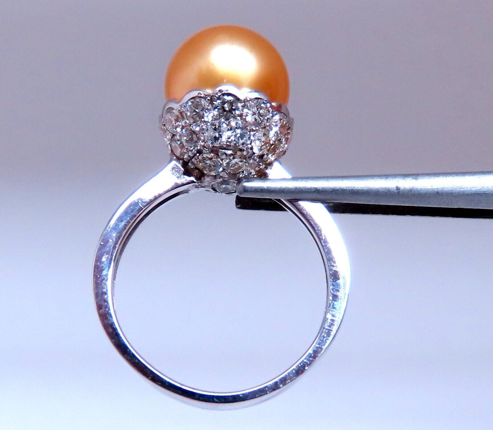 10,3 mm Natürliche goldene Südseeperlen-Diamanten-Ringe 14kt (Ungeschliffen) im Angebot