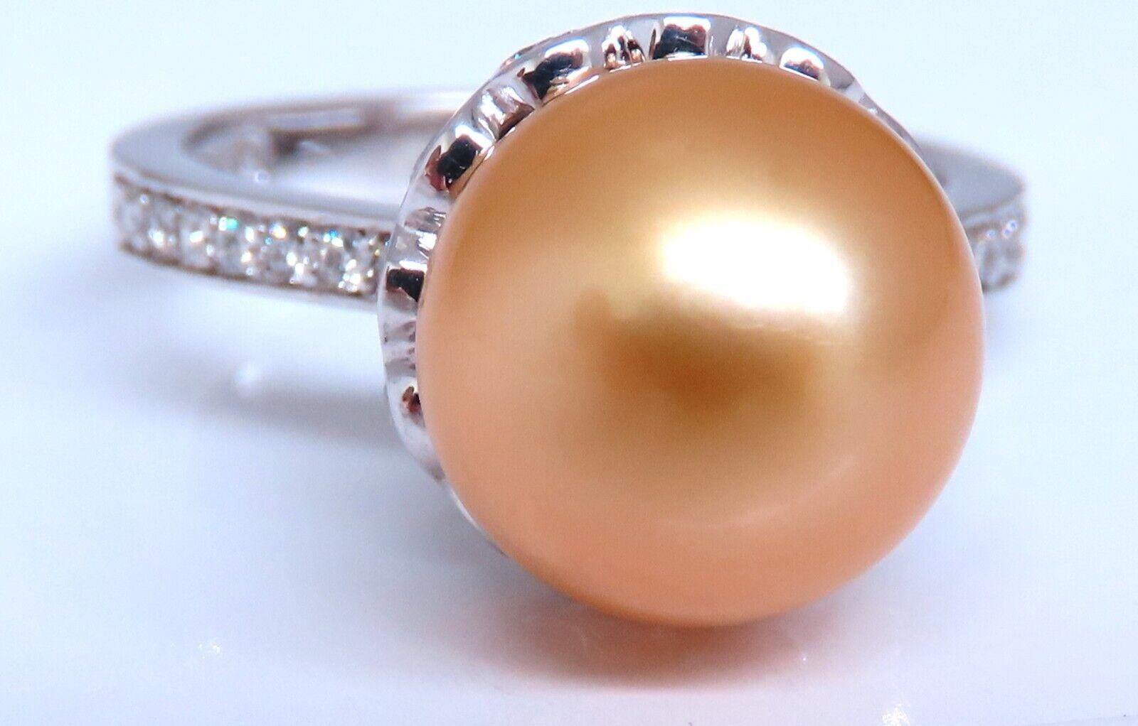 10,3 mm Natürliche goldene Südseeperlen-Diamanten-Ringe 14kt für Damen oder Herren im Angebot