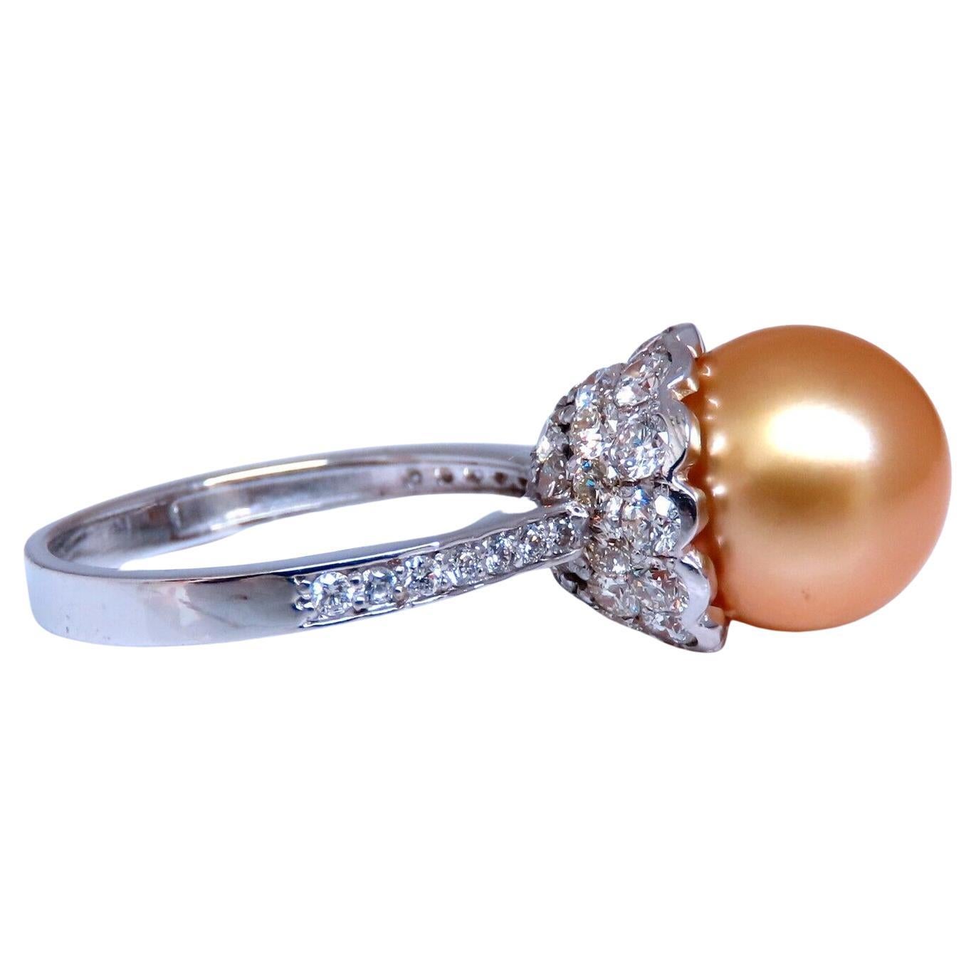 10.3mm Natural Golden South Seas Pearl Diamonds Rings 14kt For Sale