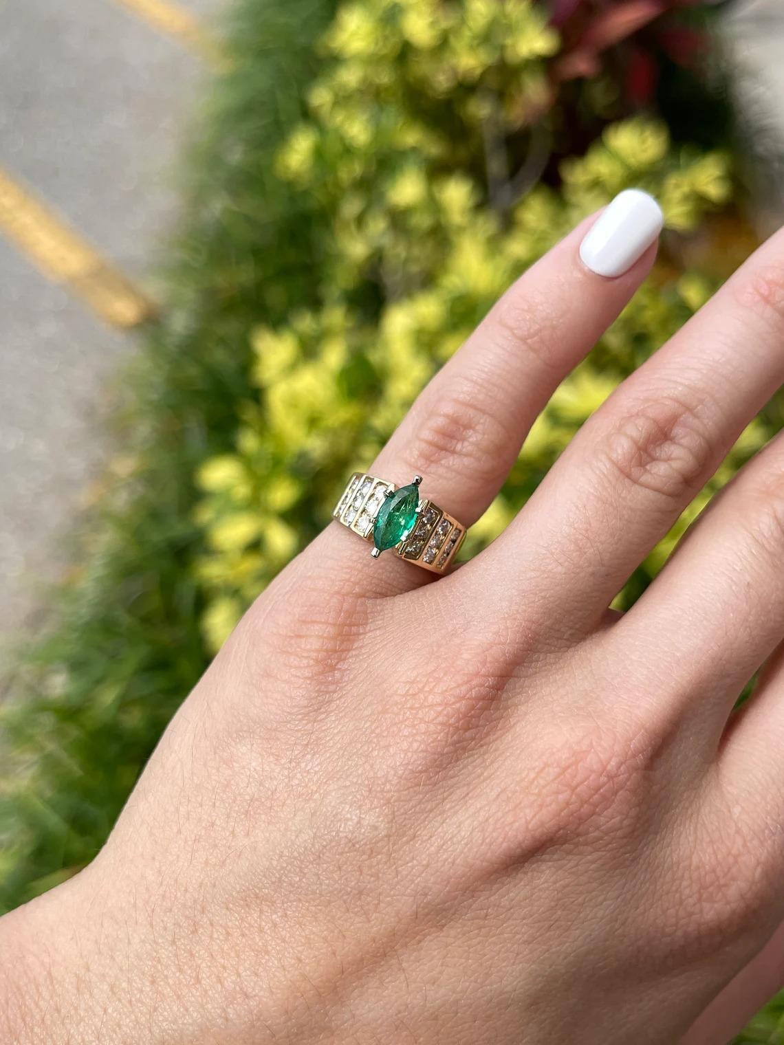 Women's 1.03tcw 14K Natural Emerald-Marquise Cut & Diamond Cocktail Ring For Sale