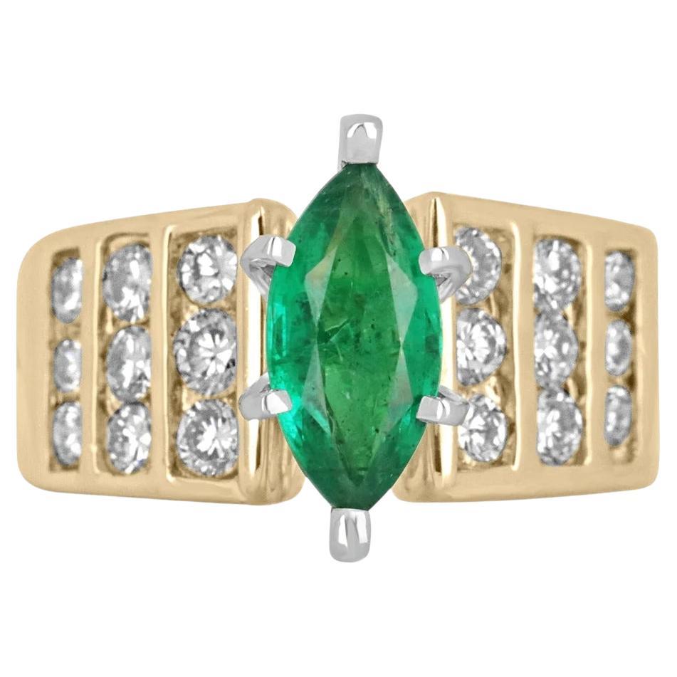 1.03tcw 14K Cocktail-Ring mit natürlichem Smaragd-Marquise-Schliff und Diamant