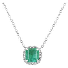 1.03tcw Asscher Cut Emerald & Diamond Halo Necklace Light Medium Green