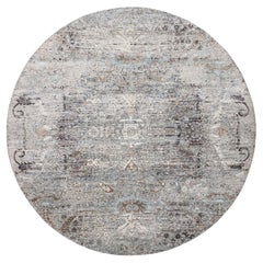 Tapis rond persan dégradé gris en laine texturée de soie nouée à la main 10'3"x10'3"