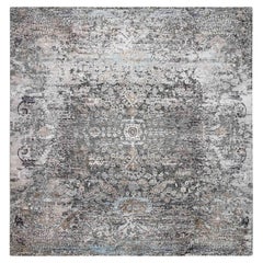 10
3"x10
3" Gray Transitional Hand Knotted Persian Silk with Wool Square Rug