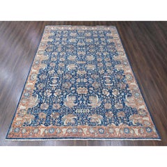 10'3"x13'10" Blue Antiqued Sultanabad Design Hand Knotted Pure Wool Oriental Rug