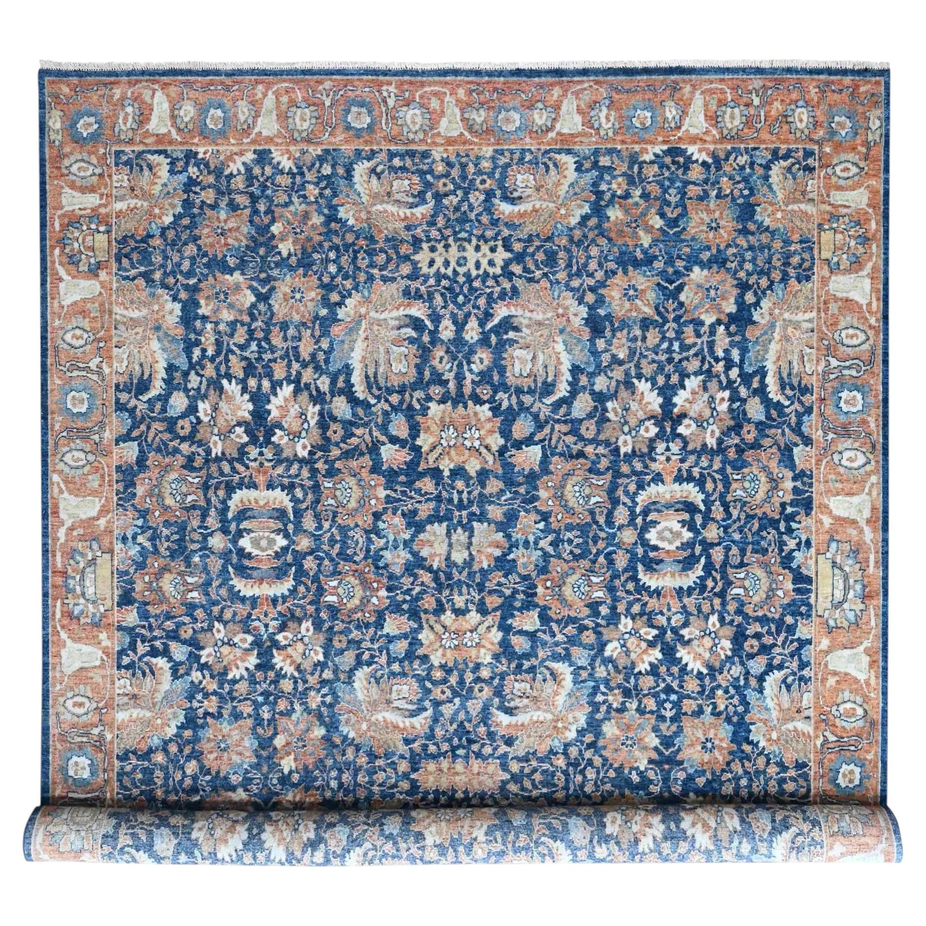 10'3"x13'10" Blue Antiqued Sultanabad Design Hand Knotted Pure Wool Oriental Rug