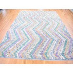 10'3"x13'2" Gray, Afghan Kilim with Geometric Design, Multicolor Flat Weave, Rug