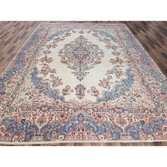 10'3"x13'2" Ivory Vintage Persian Kerman Hand Knotted Soft Wool Oriental Rug