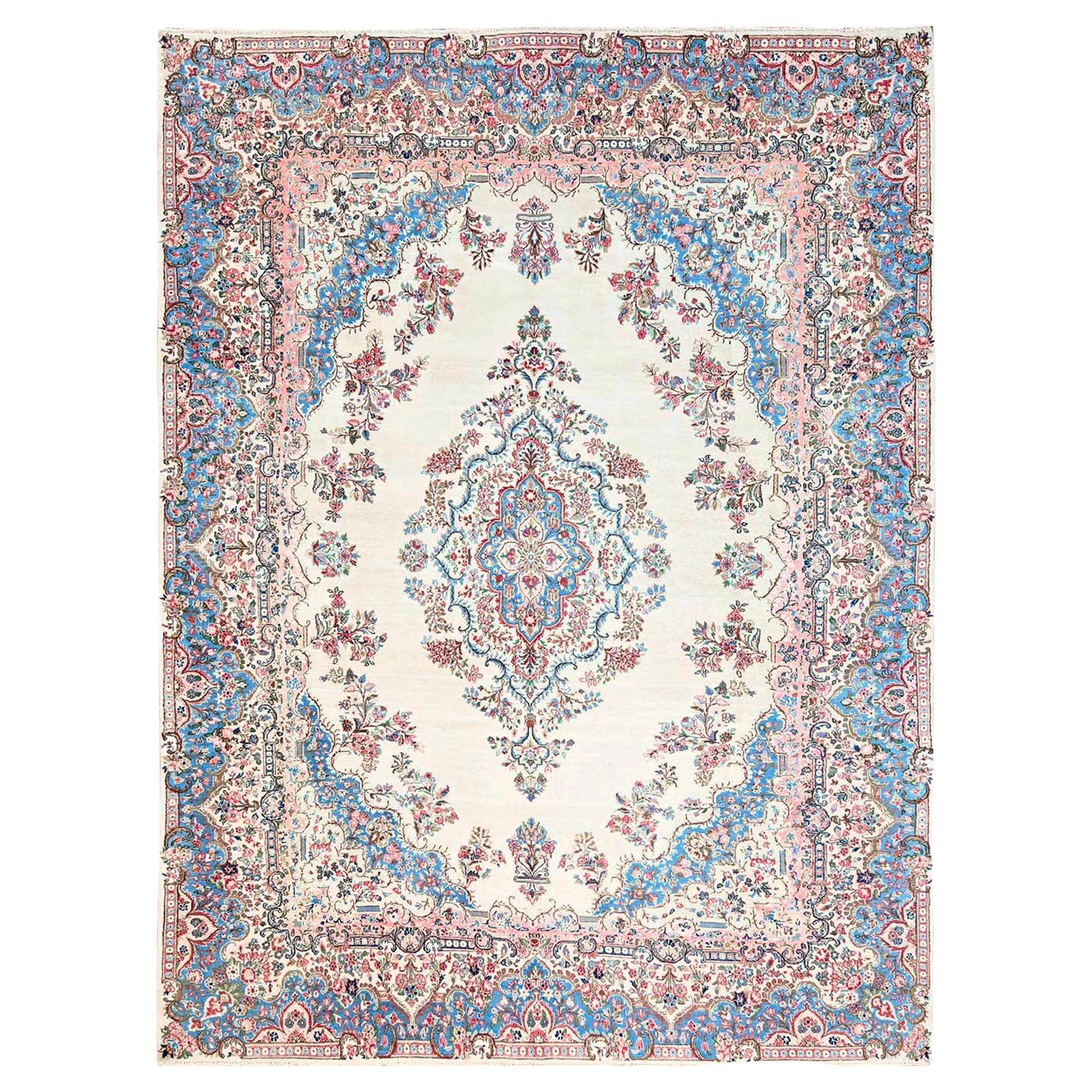 10
3"x13
2" Ivory Vintage Persian Kerman Hand Knotted Soft Wool Oriental Rug