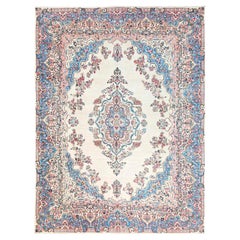 10'3"x13'2" Ivory Vintage Persian Kerman Hand Knotted Soft Wool Oriental Rug