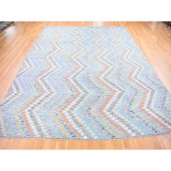 10'3'x13'3" Light Blue Afghan Kilim with Geometric Design Tapis en laine noué à la main
