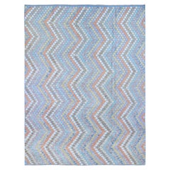 10'3'x13'3" Light Blue Afghan Kilim with Geometric Design Hand Knotted Wool Rug