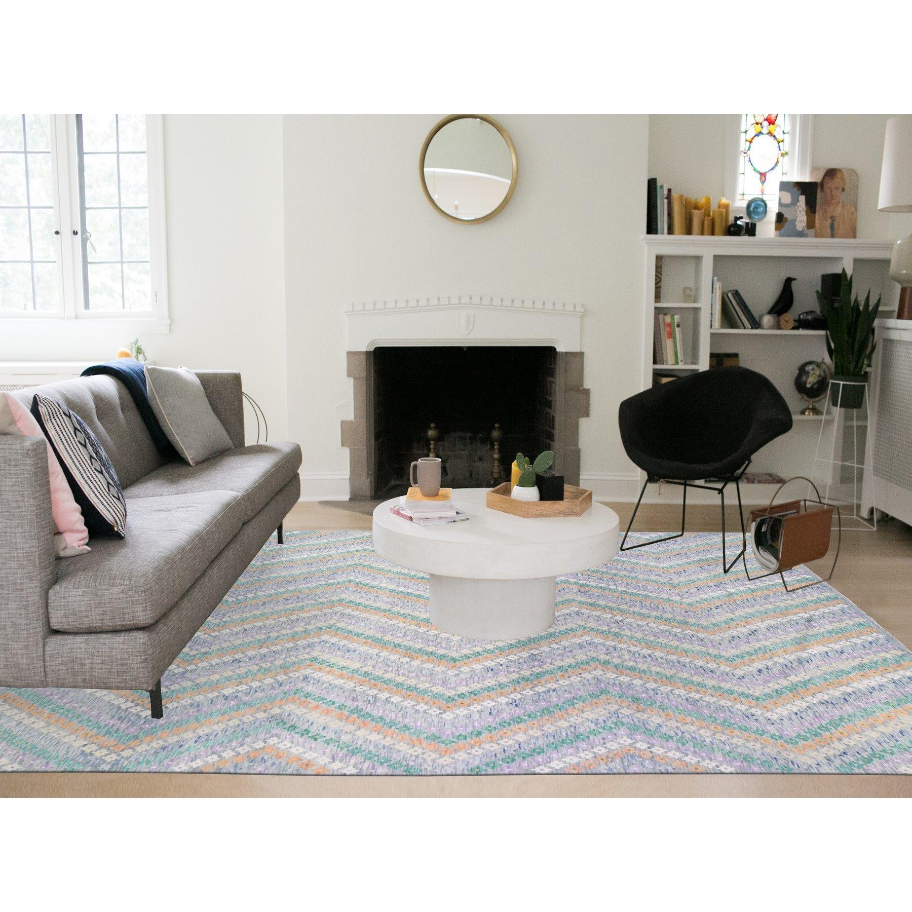 This is a truly genuine one-of-a-kind Gray, Afghan Kilim with Geometric Design, Multicolor Flat Weave Vertical Zig Zag Design Vegetable Dyes, Pure Wool Hand Knotted Oriental Rug. It has been Knotted for months and months in the centuries-old weaving