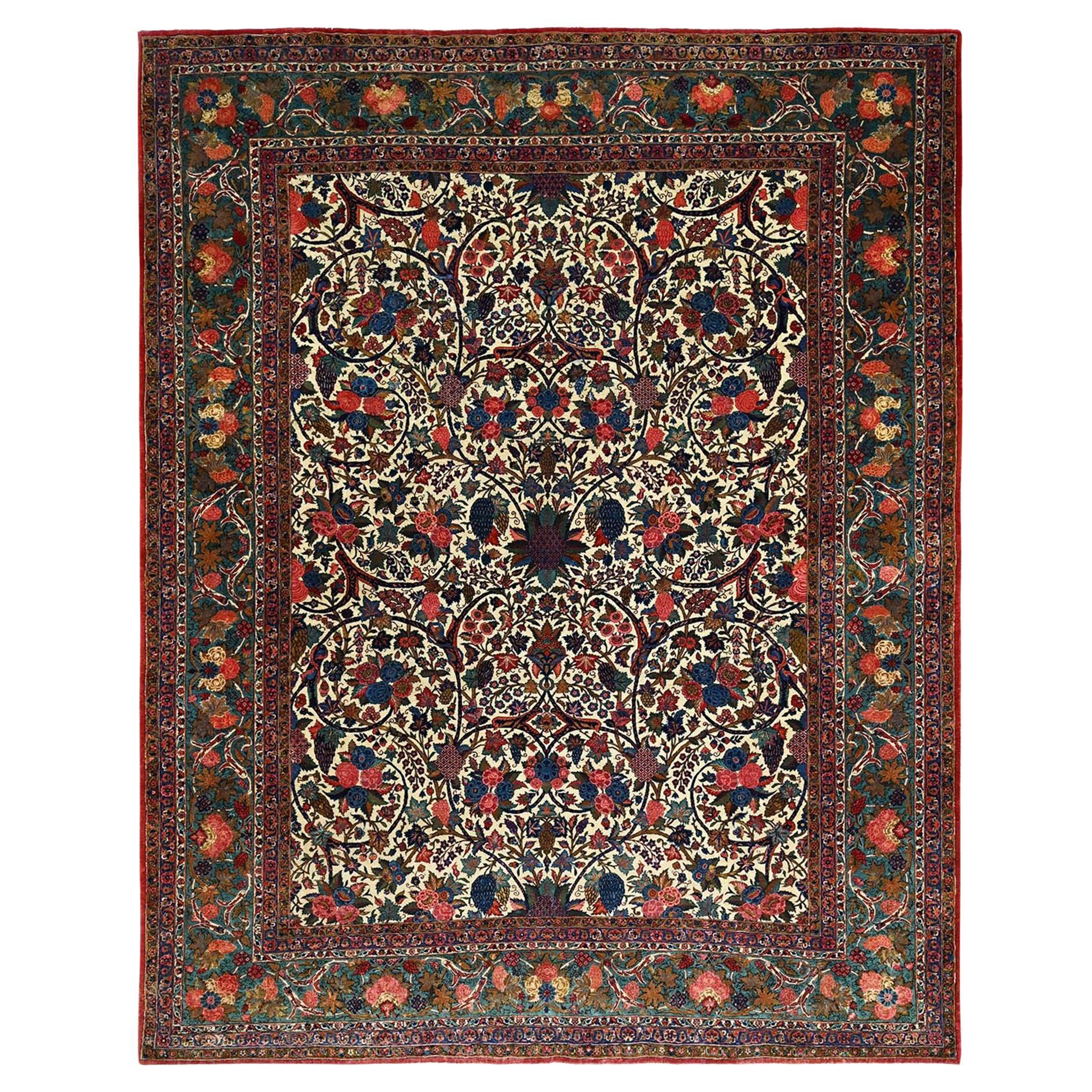 10'3 "x13'5" Tappeto orientale Lemon Icing White Antique Persian Kashan Kork Wool Pile in vendita
