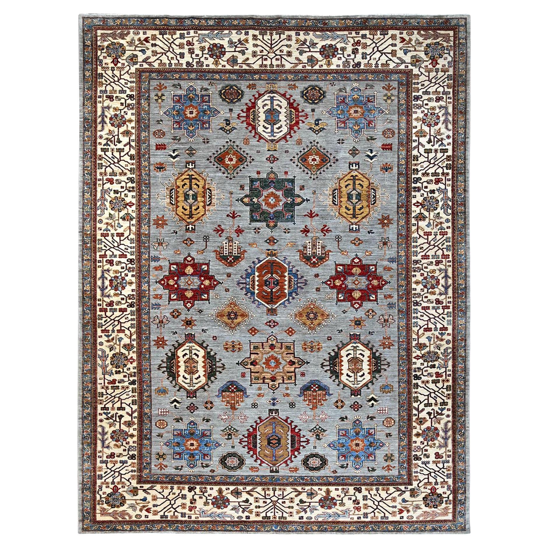 10'3 "x13'8" Zinngrau Afghan Super Kazak Handgeknüpft Wolle Orientteppich