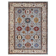 10'3 "x13'8" Zinngrau Afghan Super Kazak Handgeknüpft Wolle Orientteppich