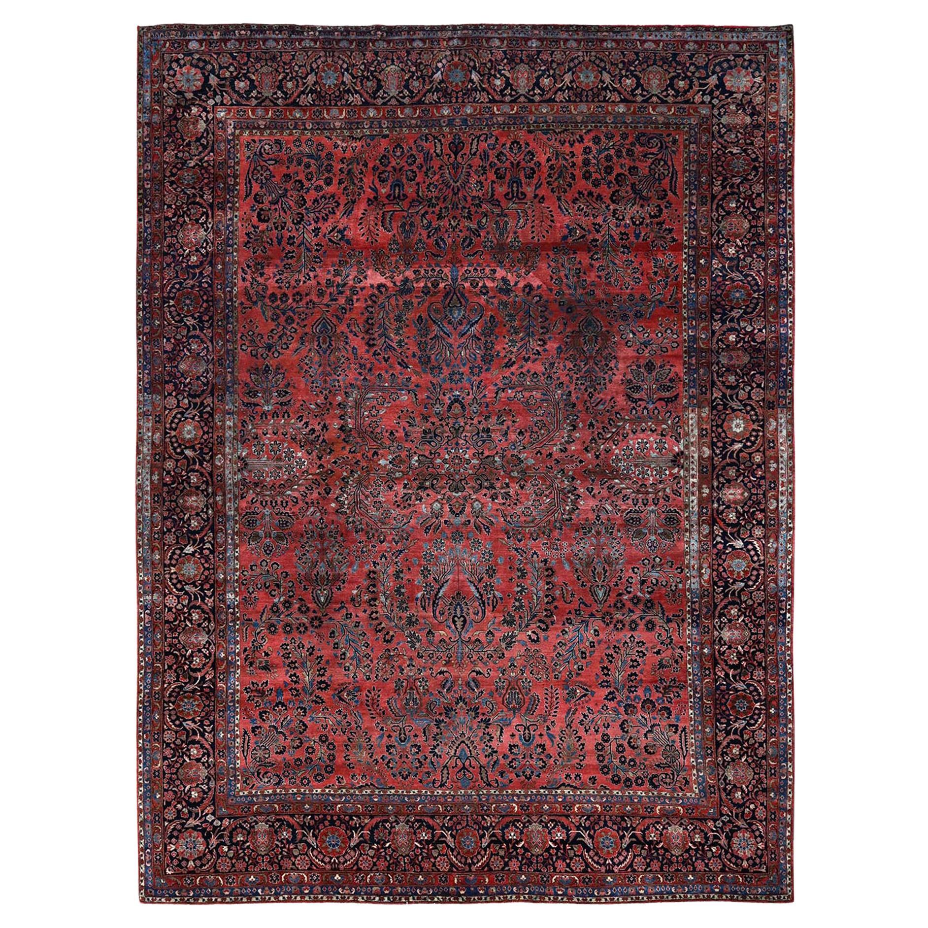 10'3"x13'9" Blush Red Antique Persian Sarouk Soft Wool Hand Knotted Oriental Rug