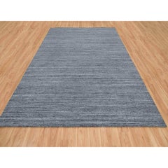 10'3"x14' Arsenic Gray, Pure Wool Hand Loomed, Modern Striae Design, Rug