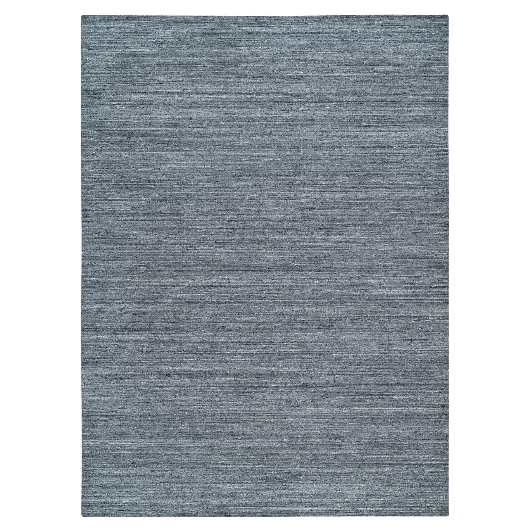 10'3 "x14' Gris Arsénico, Pura Lana Tejida a Mano, Diseño Moderno de Estrías, Alfombra