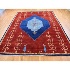 10'3"x14' Barn Red, Antiqued Bijar Open Field Design, Soft Wool Hand Knotted Rug