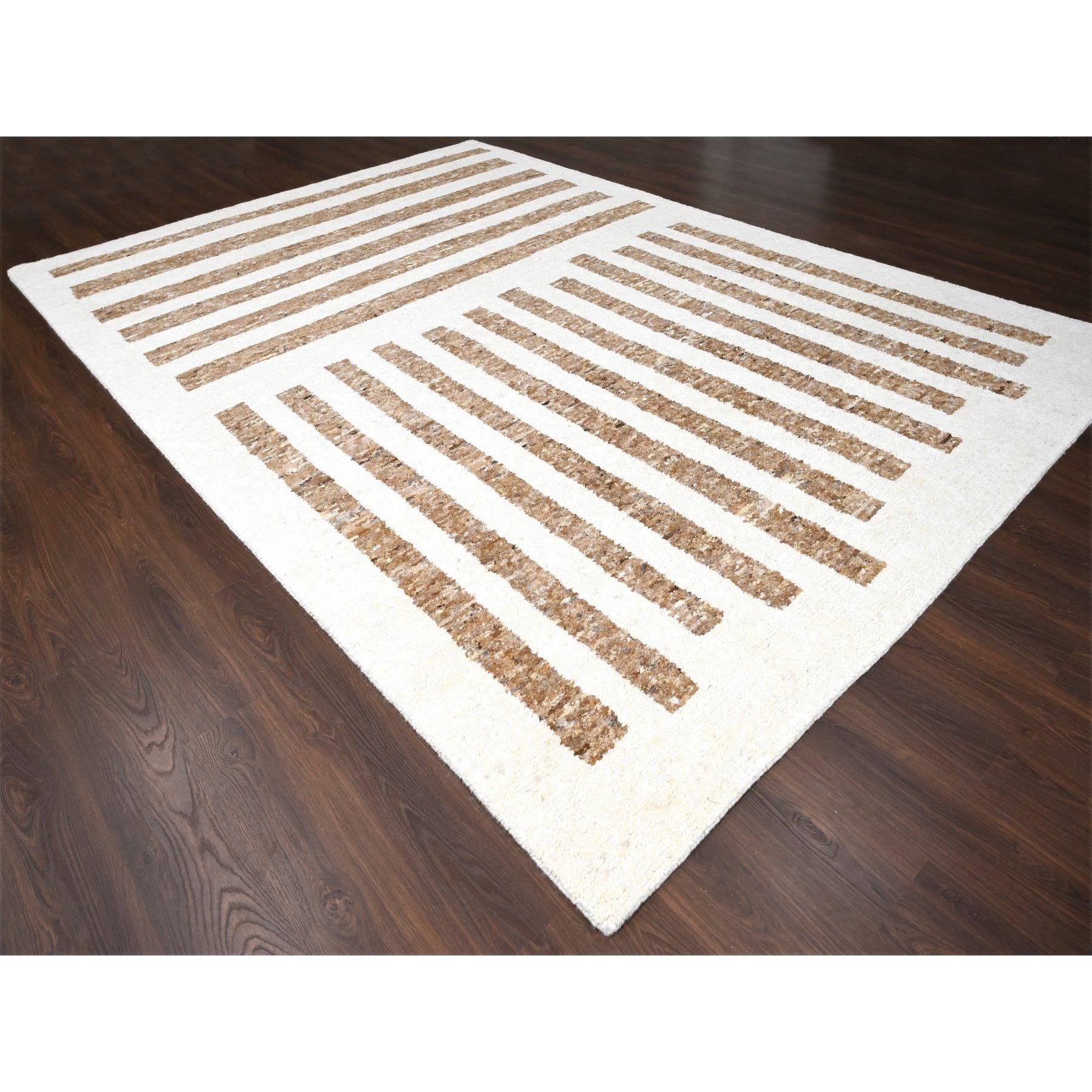 Moderno Burlywood Brown Hand Knots Rugs, tappeto orientale in lana a trama grossa, 10'3 