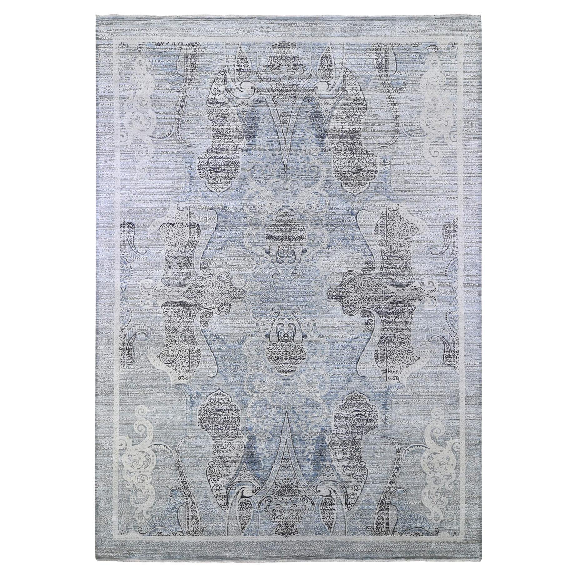 10'3"x14'3" Silk with Textured Wool Paisley and Erased Mughal Inspired Design For Sale
