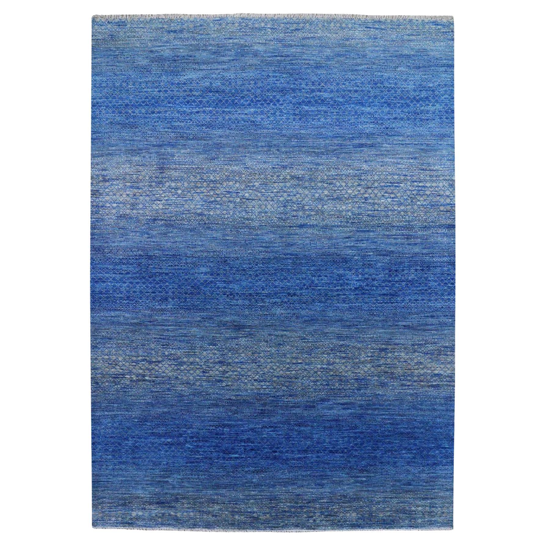 10
3 "x14
4" Tappeto blu denim in pura lana annodato a mano della collezione Chiaroscuro moderna