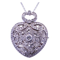 1.04 Carat 14 Karat Pave Set Heart Locket Pendant