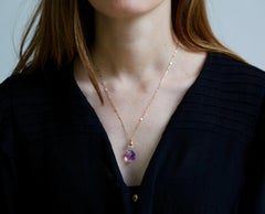 10.4 Carat Amethyst Round Pendant 14 Karat Necklace on Lock and Chain