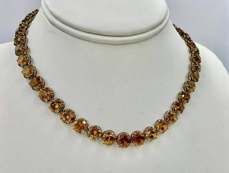 104 Carat Antique Golden Zircon Riviere Necklace and Earrings Victorian Art  Deco at 1stDibs