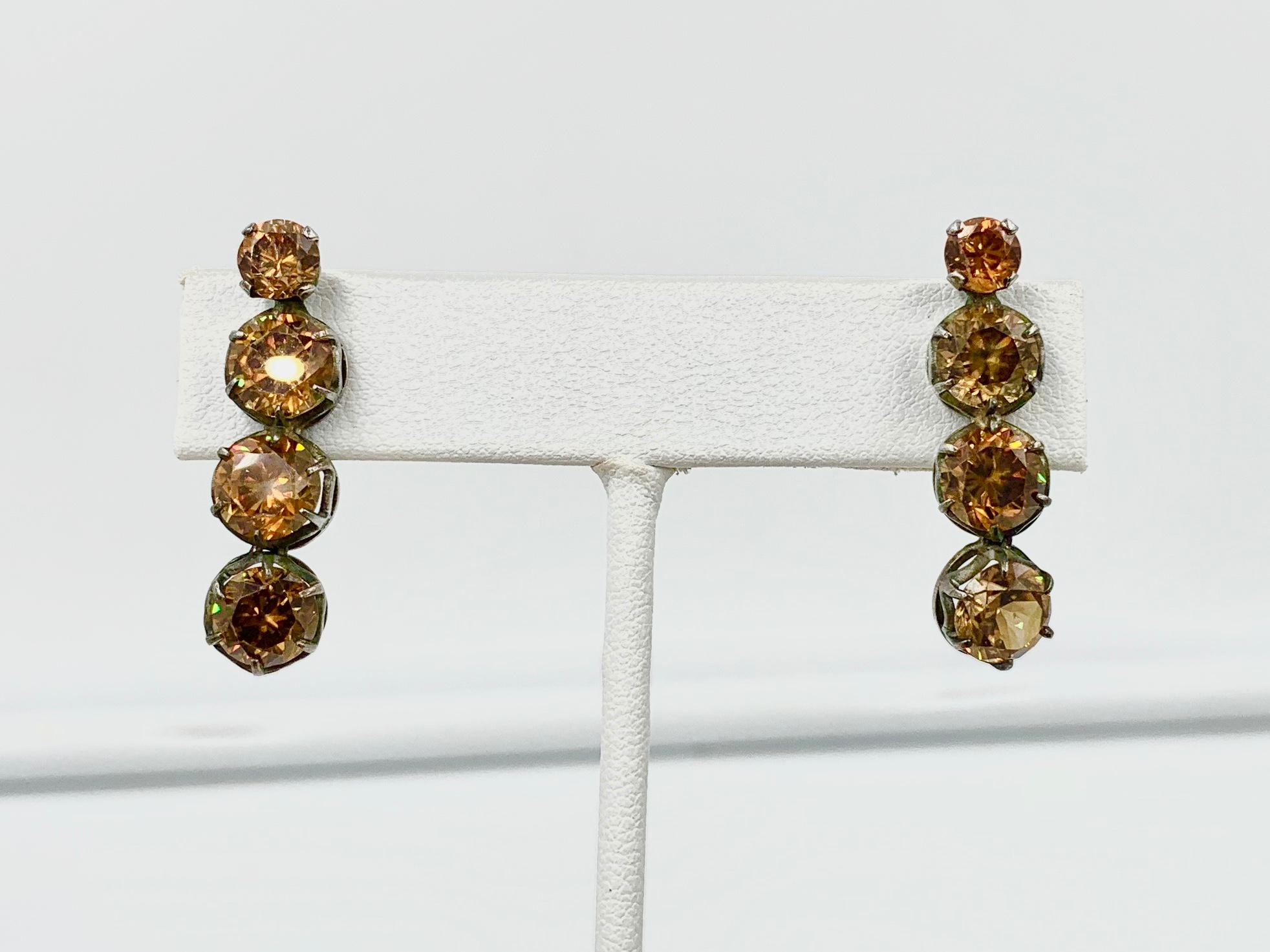 104 Carat Antique Golden Zircon Riviere Necklace and Earrings Victorian Art Deco 2
