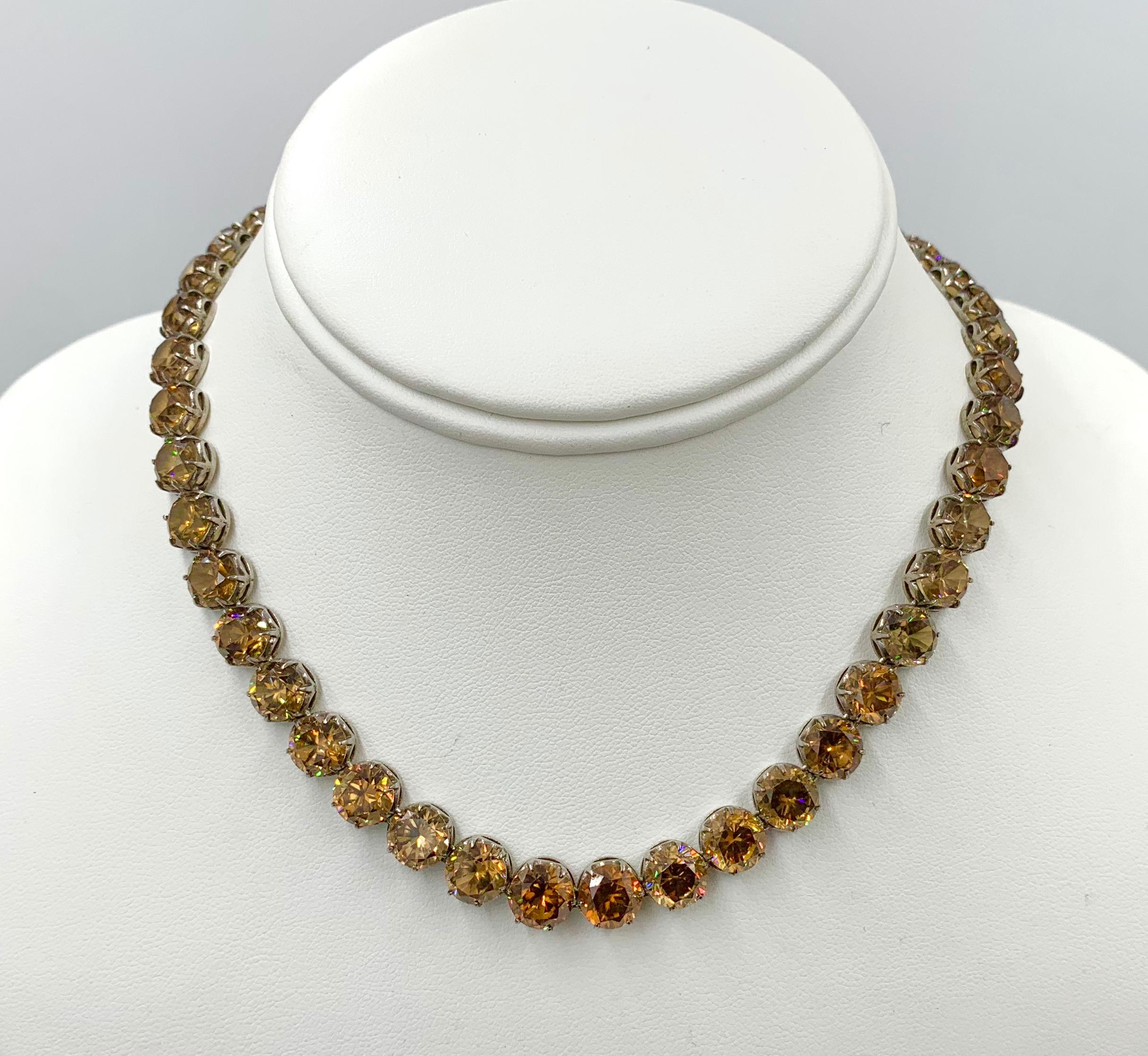 104 Carat Antique Golden Zircon Riviere Necklace and Earrings Victorian Art Deco 3