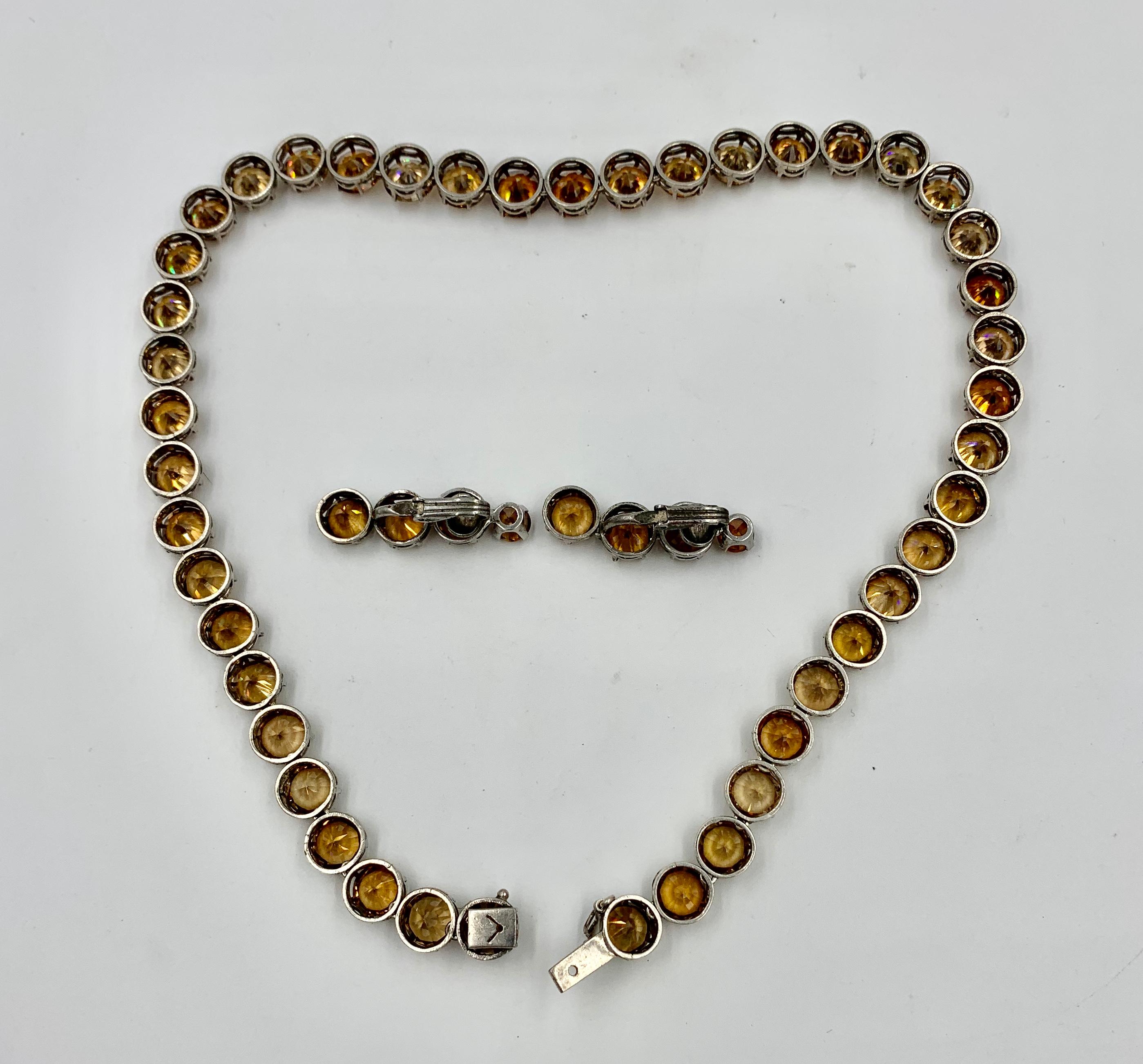 104 Carat Antique Golden Zircon Riviere Necklace and Earrings Victorian Art Deco 4