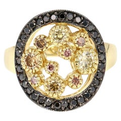 1.04 Carat Black and Fancy Colored Diamond Cocktail Ring 18 Karat Yellow Gold