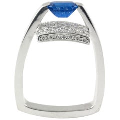 1.04 Carat Blue Emerald-Cut Sapphire 14 Karat White Contemporary Designer Ring