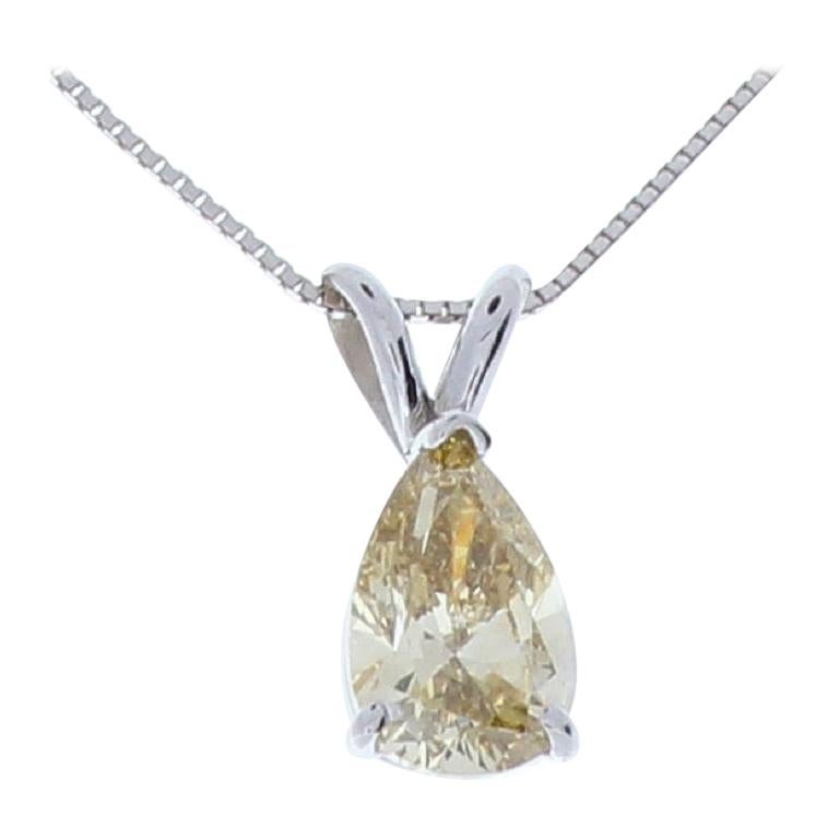 1.04 Carat Cognac Diamond Pear Pendant in 14 Karat White Gold
