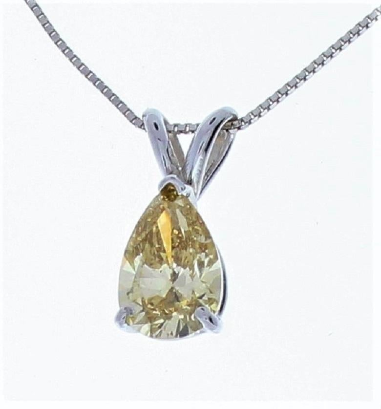 Contemporary 1.04 Carat Cognac Diamond Pear Pendant in 14 Karat White Gold