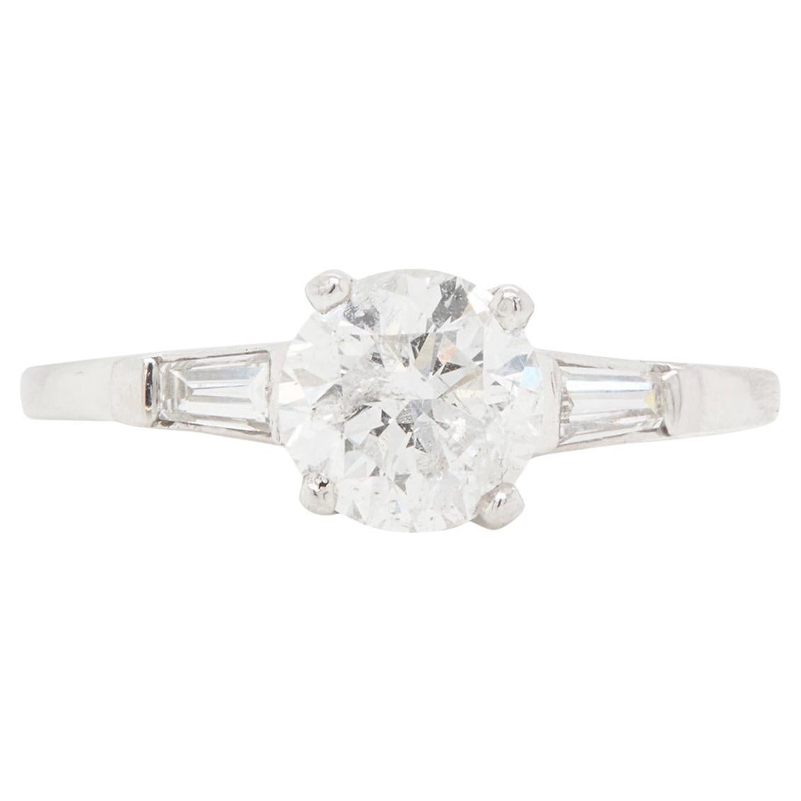 1.04 Carat Diamond and Platinum Three Stone Engagement Ring For Sale