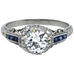 1.04 Carat Diamond and Sapphire Ring 14 Karat from 1960s