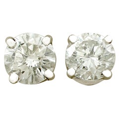 Vintage 1.04 Carat Diamond and White Gold Stud Earrings