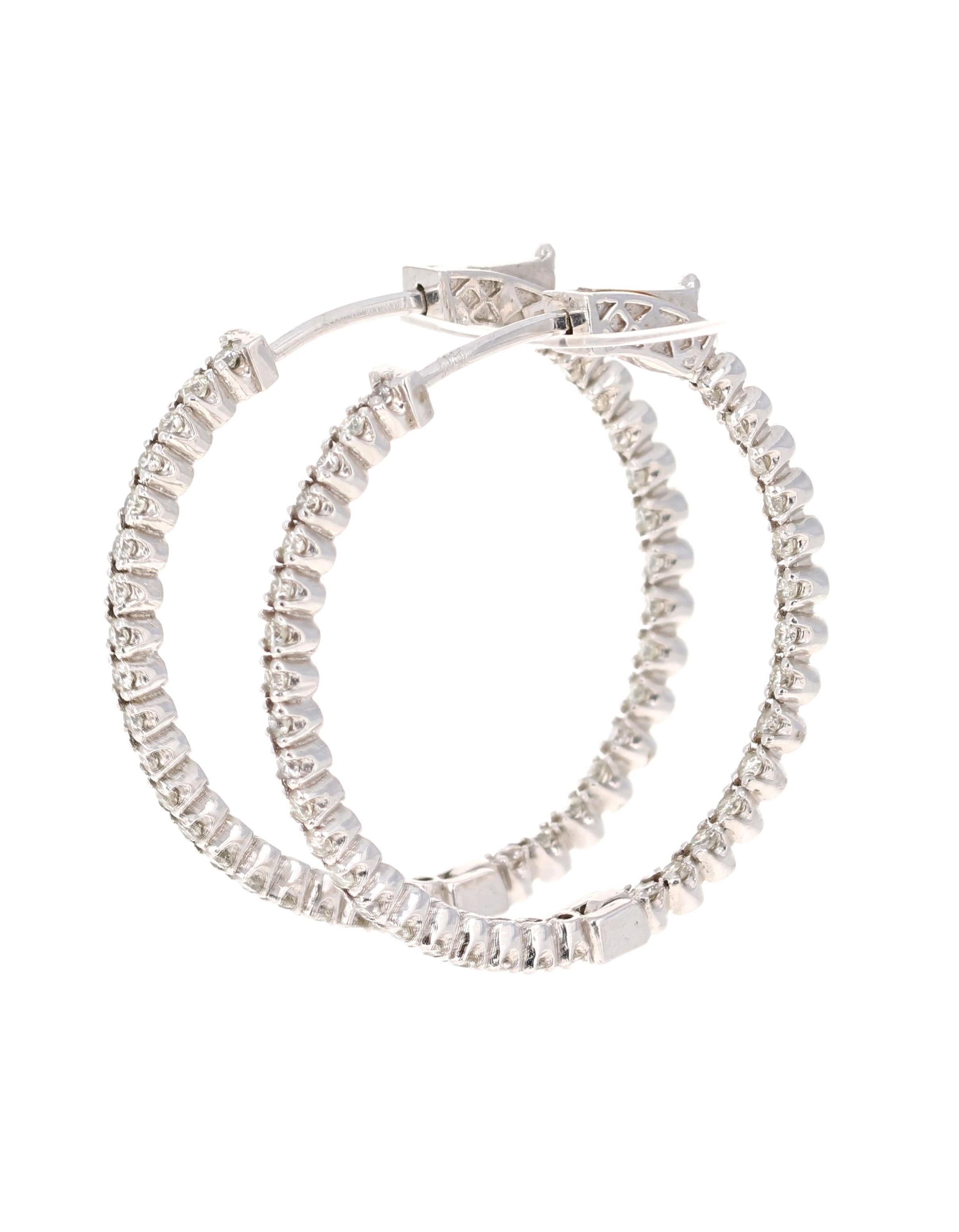 Modern 1.04 Carat Diamond Hoop Earrings 14 Karat White Gold