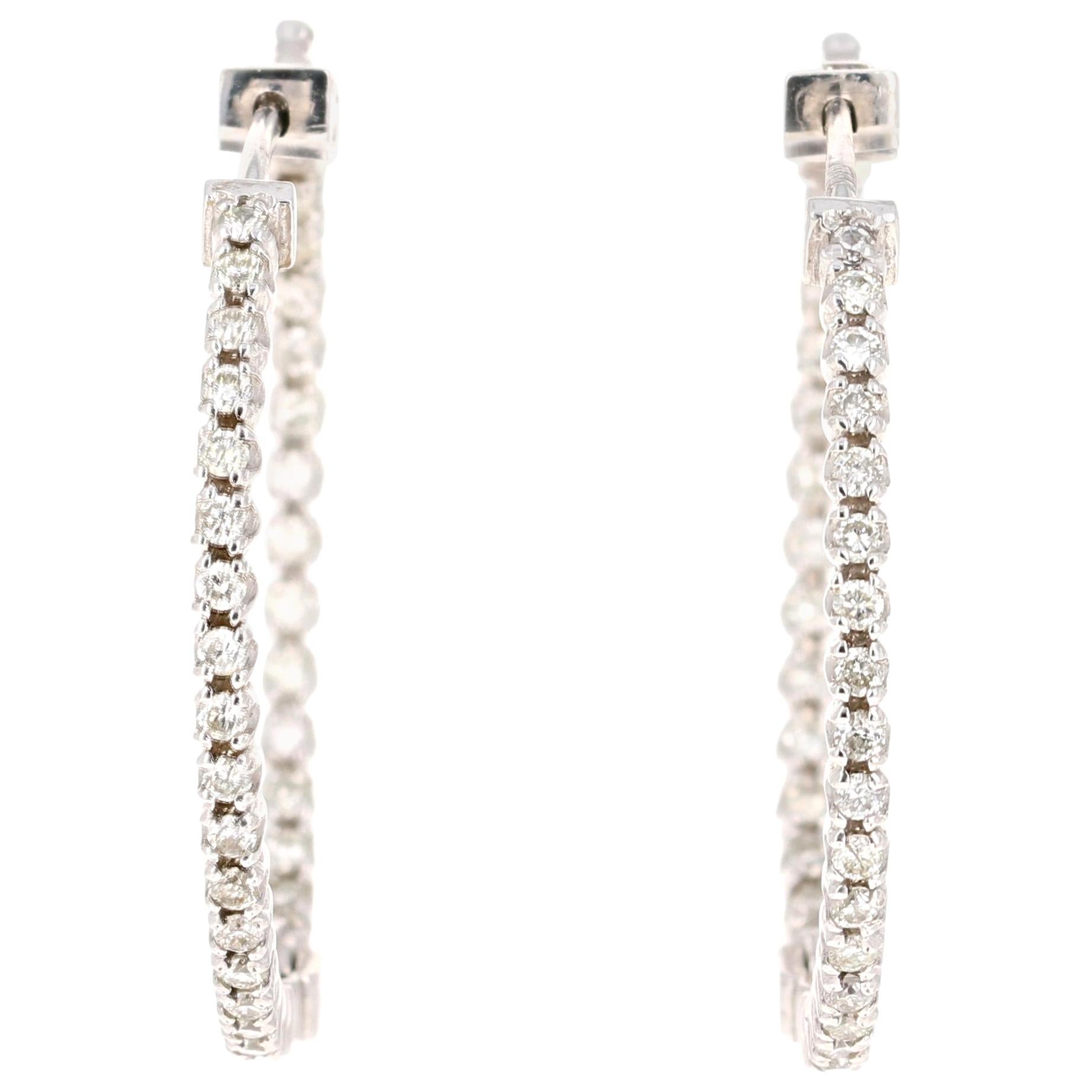 1.04 Carat Diamond Hoop Earrings 14 Karat White Gold